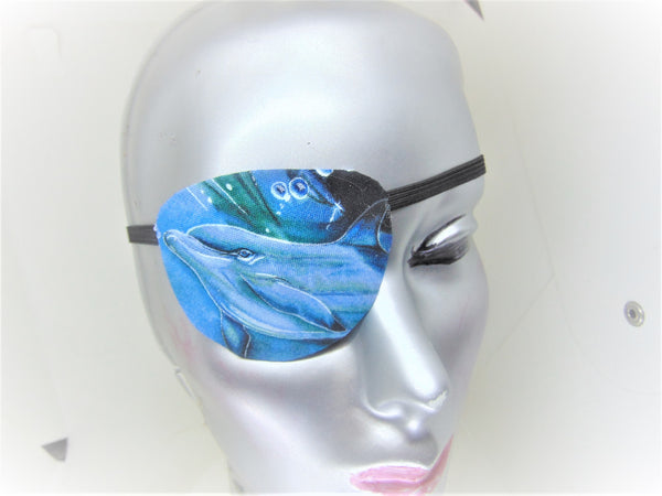 HANDMADE EYE PATCH, "DOUGHTY DOLPHIN"/ 100% cotton/ eye care/ cataract aid/unisex