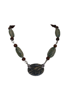 Woman's necklace/radiolaria pendant/chain: wood beads, cucaracha de mar, horn/ONLY 1/