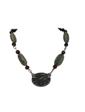 Woman's necklace/radiolaria pendant/chain: wood beads, cucaracha de mar, horn/ONLY 1/