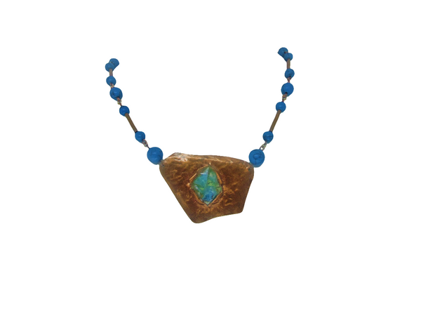 Bib necklace "ARABIAN NIGHTS"/ handcrafted: TURQUOISE, COPPER, LARAMAR/ ONLY 1