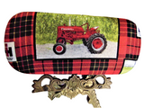 Men's handmade hard eyeglass case  TRACTOR  motif/ vision accessory/ accessory case/ farm theme