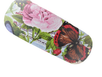 WOMAN'S HANDMADE HARD EYEGLASS CASE "BUTTERFLY & FLOWERS"/vision accessory, garden theme