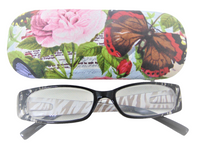 WOMAN'S HANDMADE HARD EYEGLASS CASE "BUTTERFLY & FLOWERS"/vision accessory, garden theme