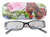 WOMAN'S HANDMADE HARD EYEGLASS CASE "BUTTERFLY & FLOWERS"/vision accessory, garden theme