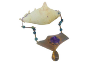 Woman's copper bib necklace "TROPICAL PASSION"/ handcrafted: AMBER,COPPER, AMETHYST/ONLY 1