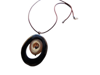Pendant necklace expertly hand carved horn/silk string/fashion jewelry/bohemian/length 16"