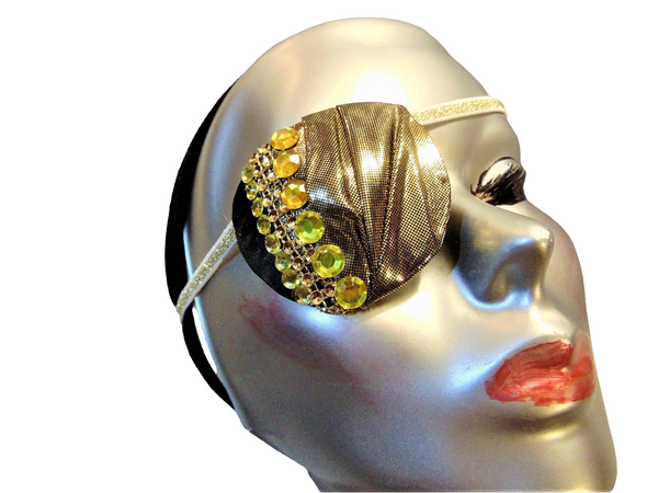 Woman's eye patch "ENTICEMENT"/handmade: metallic gold fabric, gemstones/ vision care/ONLY 1