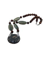 Woman's necklace/radiolaria pendant/chain: wood beads, cucaracha de mar, horn/ONLY 1/