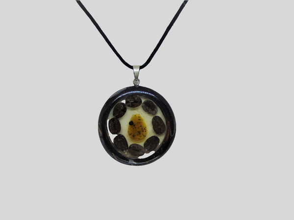 Unisex pendent necklace"SIROCCO"/handmade: amber, coconut, coffee beans/artistic/ONLY 1