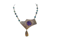 Woman's copper bib necklace "TROPICAL PASSION"/ handcrafted: AMBER,COPPER, AMETHYST/ONLY 1