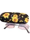 WOMAN'S HANDMADE HARD EYEGLASS CASE "GOLDEN SUNFLOWERS"/vision accessory/ eye care