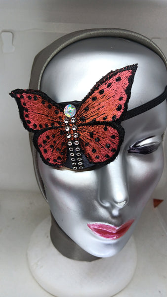 Woman's handmade fashion eye patch "FUSCHIA BUTTERFLY"/ adorned with rhinestones and gemstone/evening wear/eye care/ health & beauty/ONLY 1