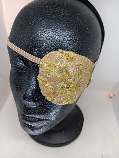 Woman's handmade eye patch "SPARKLING FLAMBEAU"/haute couture/ embroided beaded fabric/ONLY 1