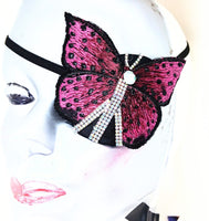 Woman's handmade fashion eye patch "FUSCHIA BUTTERFLY"/ adorned with rhinestones and gemstone/evening wear/eye care/ health & beauty/ONLY 1