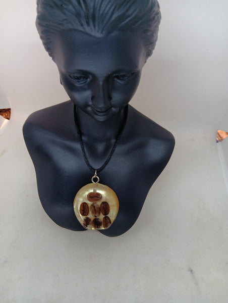 Unisex pendant necklace"COFFEE AROMA"/handmade: mother of pearl, coffee beans/art deco/ONLY 1