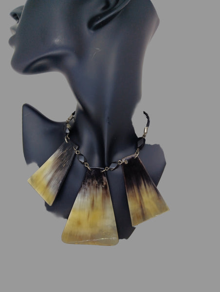 Woman's reversible bib necklace with horn/ ONE OF A KIND item