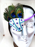 Woman's handmade  fashion eye patch with peacock feather COPACABANA" eye patch ladies eye patch fancy eye patch design eye patch style
