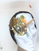 Handmade eye patches "RISING ZENITH"/ / eye care/ health & beauty/ fashion accessory/ evening wear Seguin and charmeuse and feather