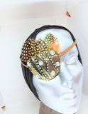 Handmade eye patches "RISING ZENITH"/ / eye care/ health & beauty/ fashion accessory/ evening wear Seguin and charmeuse and feather