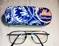 Adult unisex hard eyeglass case, N.Y. METS theme, handmade, vision accessory, carryall or purse item, vision gift item,