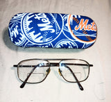Adult unisex hard eyeglass case, N.Y. METS theme, handmade, vision accessory, carryall or purse item, vision gift item,