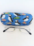 Unisex handmade eyeglass case "THE PUFFINS" hard, sturdy case/ accessory case/ bag or purse item/ vision accessory/ terrific design