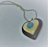 Women's pendant heart necklace"L'AMOUR"/ handmade: larimar stone, bone, horn/antique style/ONLY 1