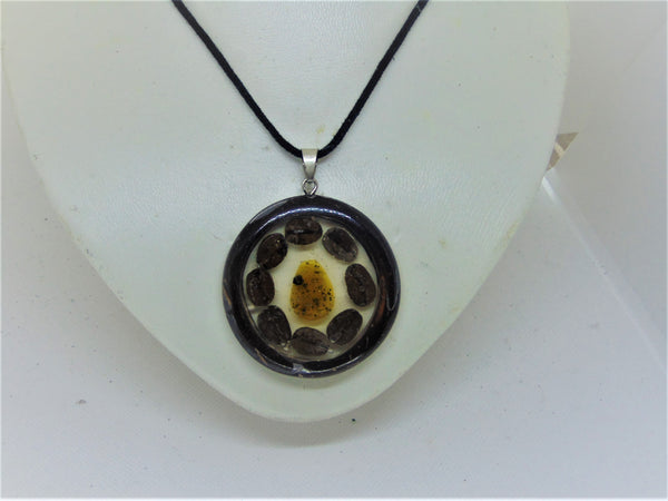 Unisex pendent necklace"SIROCCO"/handmade: amber, coconut, coffee beans/artistic/ONLY 1