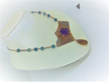 Woman's copper bib necklace "TROPICAL PASSION"/ handcrafted: AMBER,COPPER, AMETHYST/ONLY 1