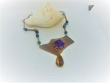 Woman's copper bib necklace "TROPICAL PASSION"/ handcrafted: AMBER,COPPER, AMETHYST/ONLY 1