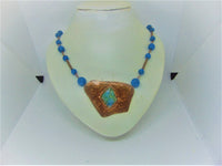 Woman's art deco pendant necklace "FIERENZA"/ handcrafted: copper, laramar, turquoise stones/ ONLY 1