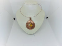 Woman's pendant necklace "SHALIMAR"/ handcrafted; copper, amber/designer styling/ ONLY 1