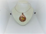 Woman's pendant necklace "SHALIMAR"/ handcrafted; copper, amber/designer styling/ ONLY 1