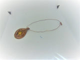 Woman's pendant necklace "SHALIMAR"/ handcrafted; copper, amber/designer styling/ ONLY 1