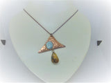 Pendant necklace "NOVA"/handcrafted: AMBER, COPPER, LARIMAR/ haute couture/ONLY 1