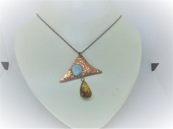 Pendant necklace "NOVA"/handcrafted: AMBER, COPPER, LARIMAR/ haute couture/ONLY 1