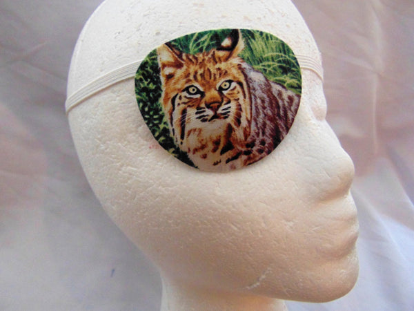 unisex handmade eye patch with a BOBCAT theme, vision care, cataract aid, ,one size fits all