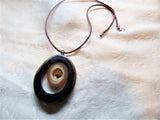 Pendant necklace expertly hand carved horn/silk string/fashion jewelry/bohemian/length 16"