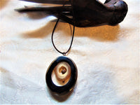 Pendant necklace expertly hand carved horn/silk string/fashion jewelry/bohemian/length 16"