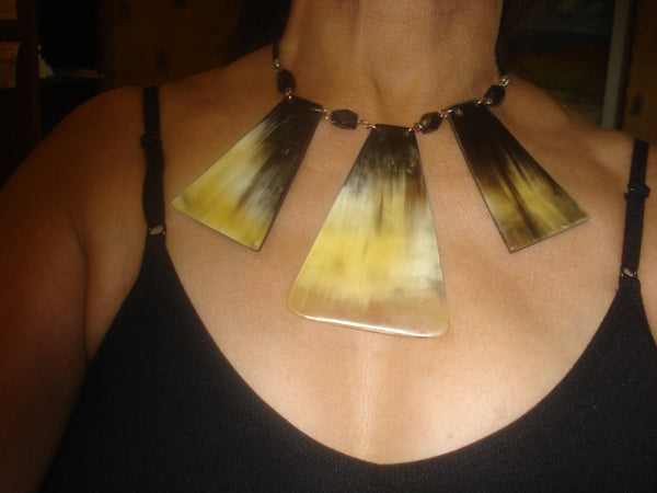 Woman's reversible bib necklace with horn/ ONE OF A KIND item